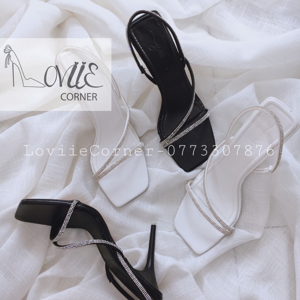 SANDAL CAO GÓT NỮ LOVIIECORNER - GIÀY CAO GÓT ĐÍNH ĐÁ GÓT NHỌN 9 PHÂN THỦY TINH G210103