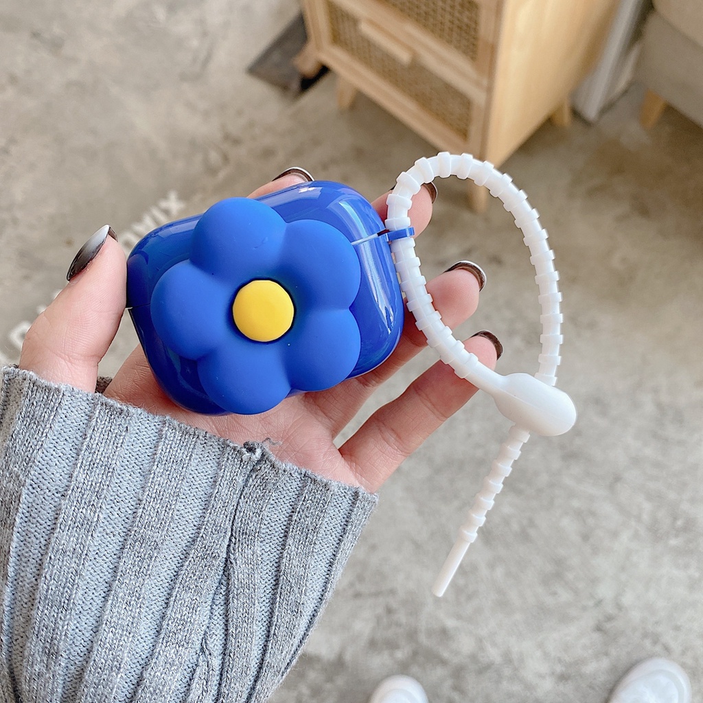 Vỏ hộp sạc tai nghe Bluetooth Airpods 1/2 pro 3 TPU in hoa hướng dương Klein 3D xanh lam có dây