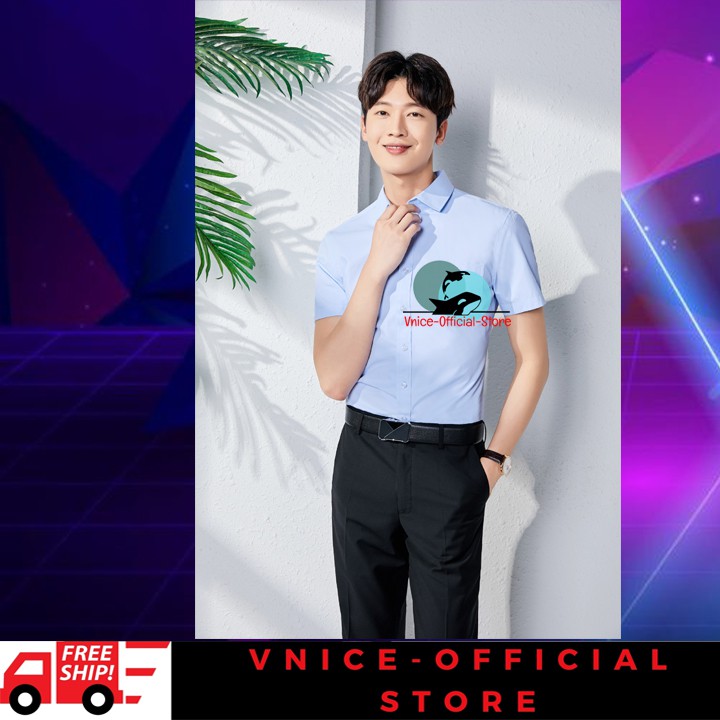 Áo Sơ Mi Nam Ngắn Tay Cao Cấp - Chất Liệu Lụa , Không Nhăn, Thoáng Mát, Thấm Hút Mồ Hôi(5 MÀU) VNICESTORE