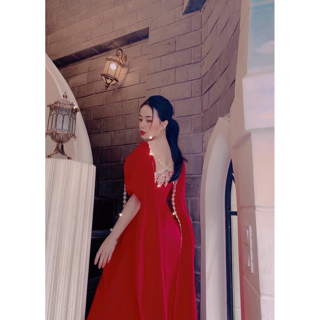 [Mã WAMT1505 giảm 10K đơn 0K] [VÁY-MAXI] Đầm maxi đi biển đỏ phối ren trắng có ảnh shop chụp | BigBuy360 - bigbuy360.vn