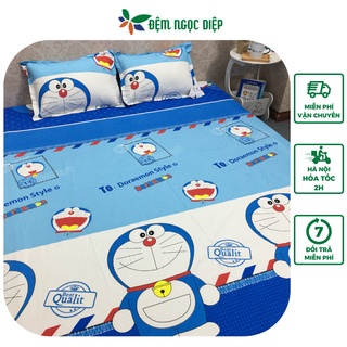 Bộ ga chun vỏ gối poly cotton mẫu Doremon phong bì thư