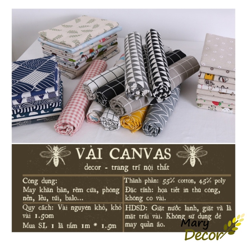 Vải canvas bố décor linen hoa may rèm vintage và khăn trải bàn nguyên khổ to (đơn vị: mét)