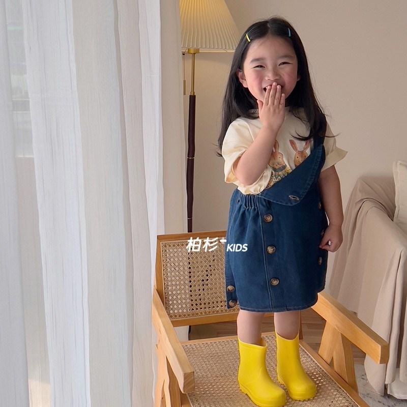 Đầm Yếm Denim Phối Túi Lớn Thời Trang Mùa Hè Hàn Quốc 2022 Cho Bé Gái