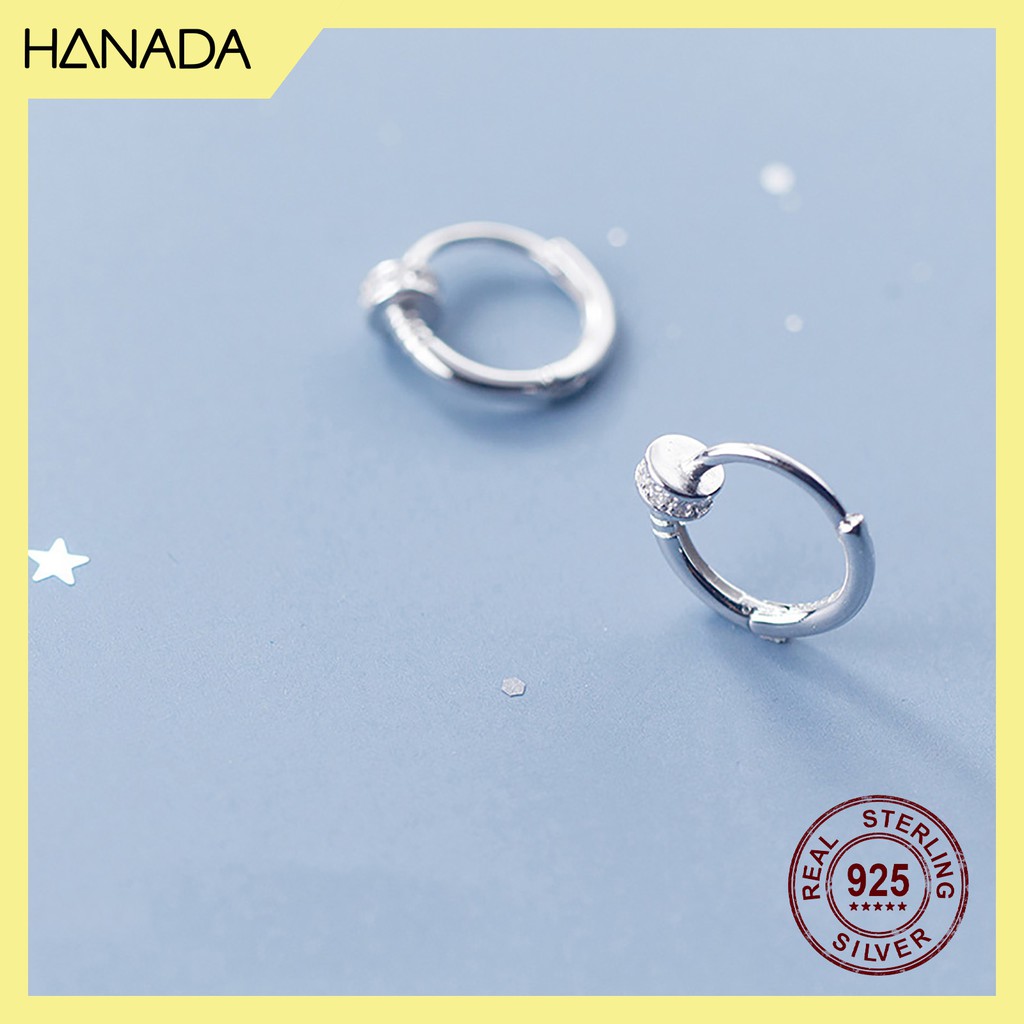 Bông Tai Bạc 925 Hanada N1234.E.2.B.240.0619 Khoen Tròn Đinh Cách Điệu