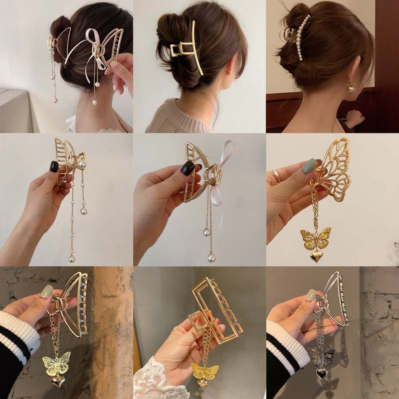 【20 Phong Cách】Kẹp Tóc Hình Bướm Đính Ngọc Trai Tua Rua Bằng Kim Loại Cho Nữ