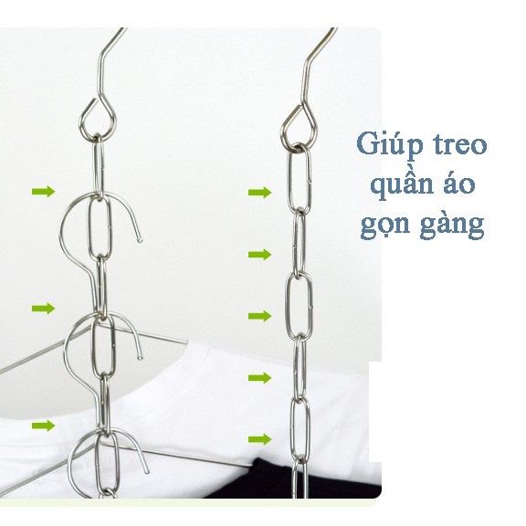 Combo 10 Móc Treo Quần Áo Thông Minh, Dây Xích Inox 10 Lỗ Treo Quần Áo Tiện Ích