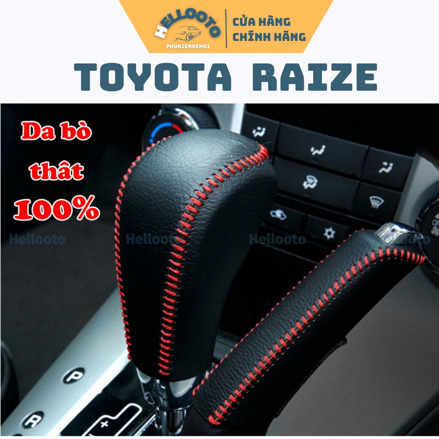 Bọc Da Cần Số Tay Phanh Da Thật Xe Toyota Raize 2021 2022 Da Đen Chỉ Đỏ, Da Bò Thật, Đường may tinh tế thẩm mỹ