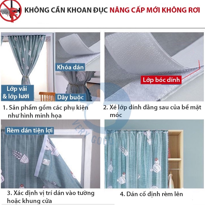 Rèm cửa dán tường chống nắng, rèm cửa dán trang trí cửa sổ, phòng khách dễ dàng lắp đặt không khoan đục dvrg dieushop