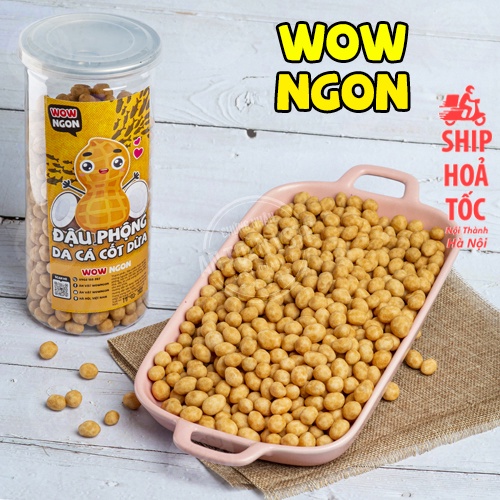 Đậu Phộng Da Cá Cốt Dừa WowNgon hộp 500g giòn thơm