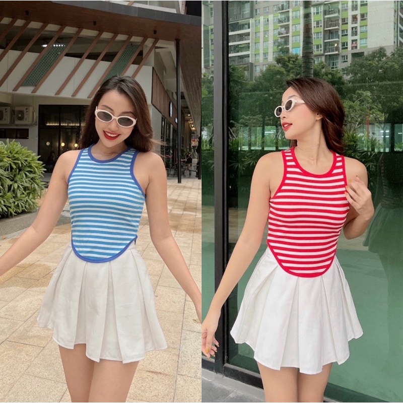 Áo thun body Ba Lỗ nữ Gân Sọc Phối Viền vạt bầu Croptop ( Nhà CH )