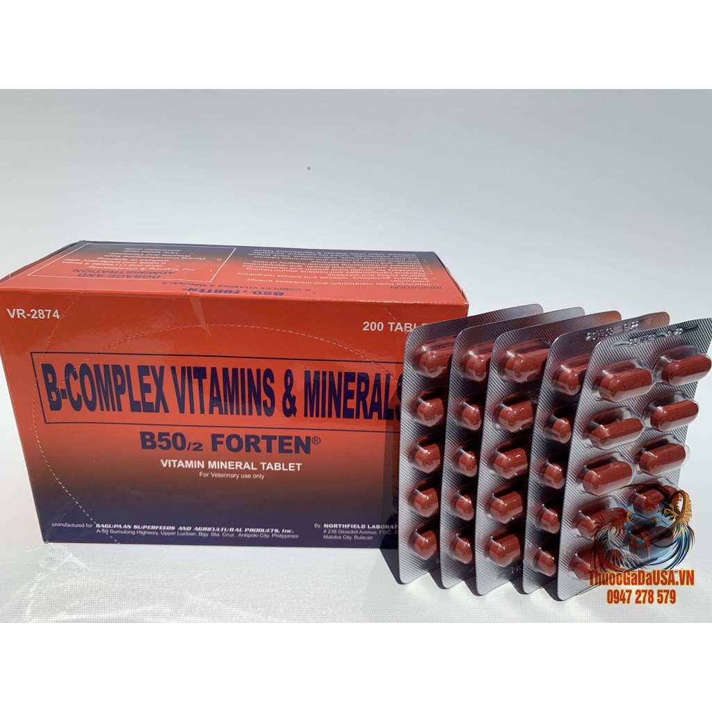 Thuốc Nuôi Gà Đá B-Complex B50/2 FORTEN Cung Cấp Hổn Hợp Các Vitamin Và Khoáng Chất ( 5 Vỉ 50 Viên)