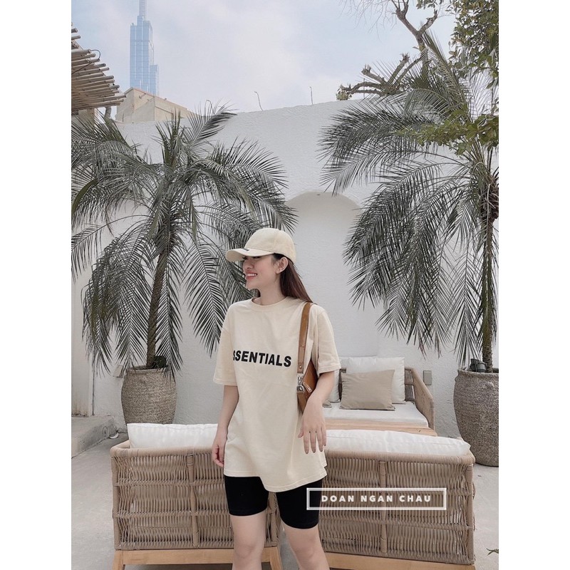 Set áo thun chữ form rộng kèm quần legging ngố nữ đen