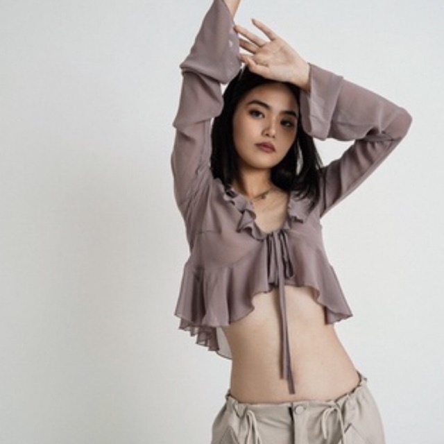 ROSIE TOP-Áo voan phối bèo vải mềm mịn màu Xanh/Xám/Kem.