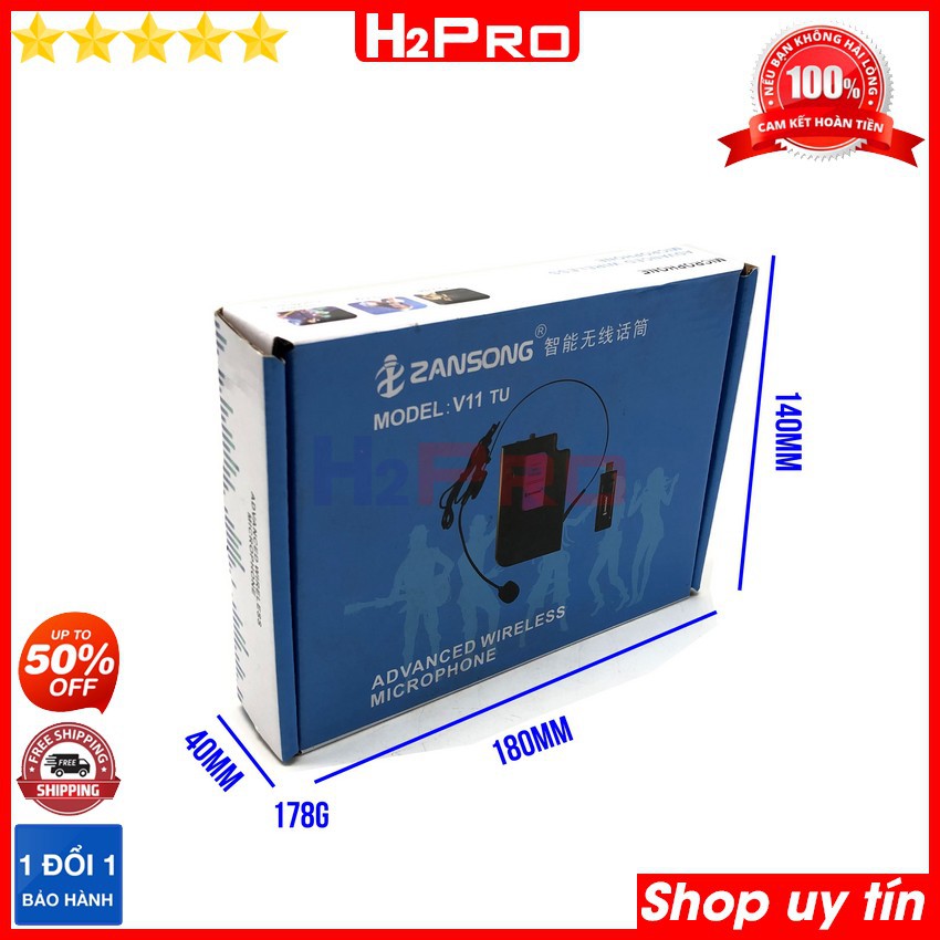 Micro trợ giảng không dây Zansong V11TU H2Pro cao cấp thu sóng xa 80m (tặng đầu chuyển 3.5 ra 6ly và đôi pin giá 40K)