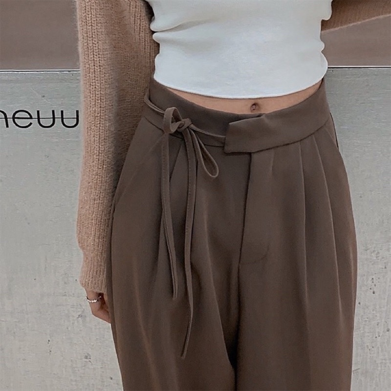 | HÌNH THẬT ĐỘC QUYỀN CUBEDLEMON|Quần tây ống rộng ulzzang thắt dây 1 bên