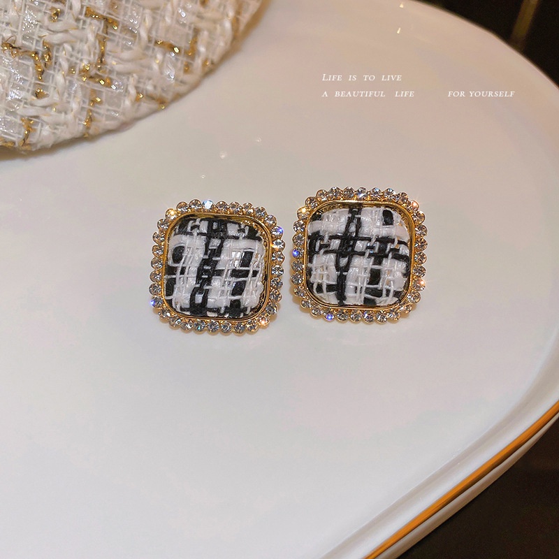 Khuyên tai mạ bạc 925 đính kim cương nhân tạo phong cách Hàn Quốc thời trang sang trọng cho nữ