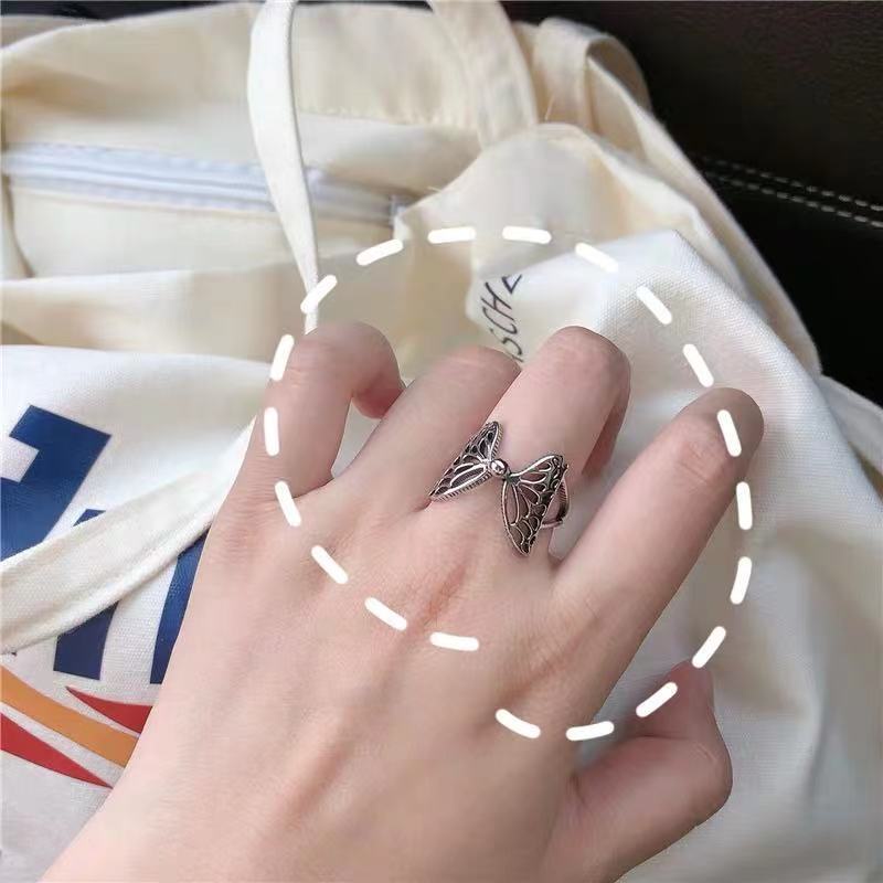 Nhẫn hở hình bướm phong cách hip hop đường phố có thể điều chỉnh kích thước cho nữ
