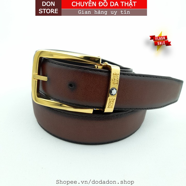 Dậy Nịt Nam Mont Da Bò Thật May Viền 3 Lớp Cao Cấp Bản Dây 3.4cm ( BH 12 THÁNG )