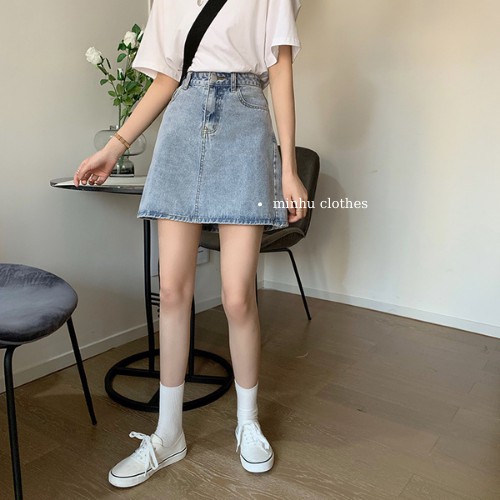Chân váy bò ngắn chữ A jean denim lưng cao có túi hông phong cách Ulzzang Hàn Quốc - CV01 | BigBuy360 - bigbuy360.vn