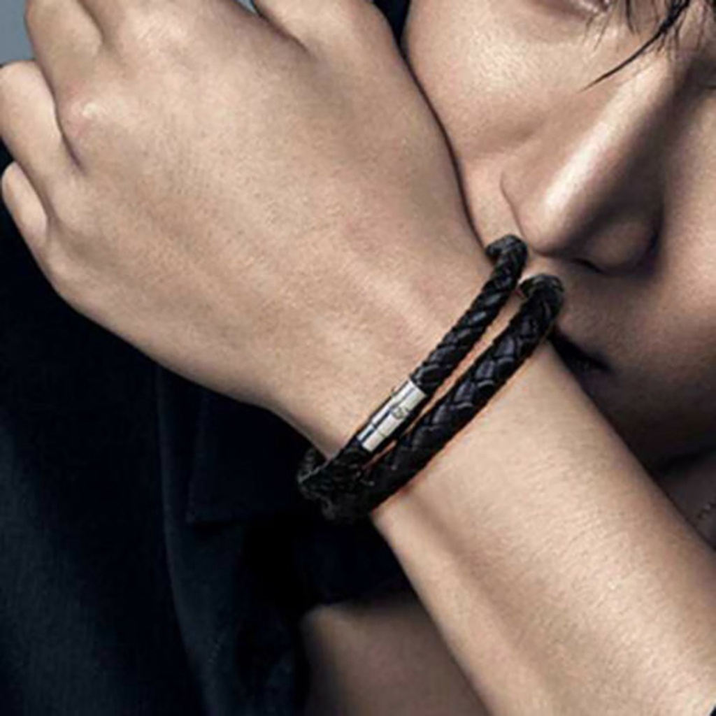 Vòng Đeo Tay Giả Da Bện Dây Khóa Nam Châm Thời Trang