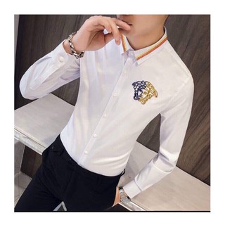 HOT - Áo Sơ Mi Lụa Nam Cao Cấp Logo Nhỏ ( Đen - Trắng )