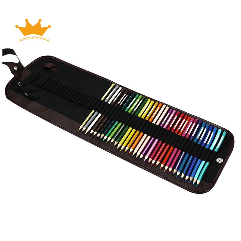 Túi đựng bút chì tô màu dạng cuộn/ví 48 ngăn bằng vải canvas