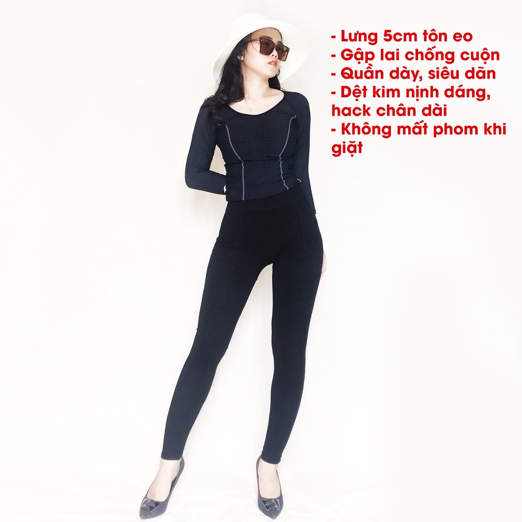 Quần legging thun 2 túi lớn lưng cao dệt kim siêu co dãn phom tôn dáng LALI MS99