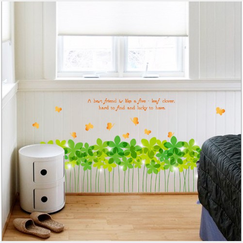 Decal dán chân tường hoa xanh may mắn