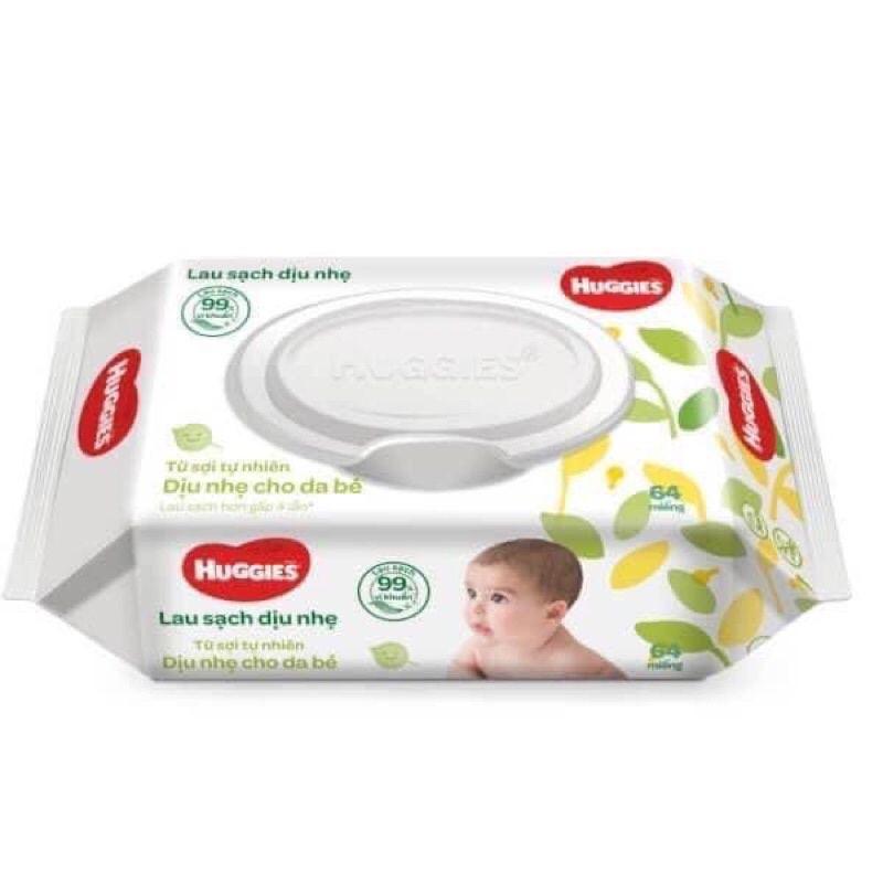 Thùng nguyên 12 bịch khăn ướt Huggies không mùi (bịch 64 miếng)