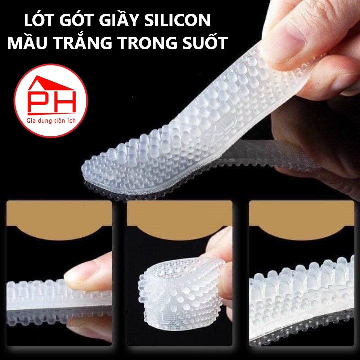 (1 Đôi) 2 Miếng đệm lót giày silicon 4D chống đau chân lót gót giầy êm ái chống trày gót chân (Mầu Vàng, Đen hoặc Trắng)