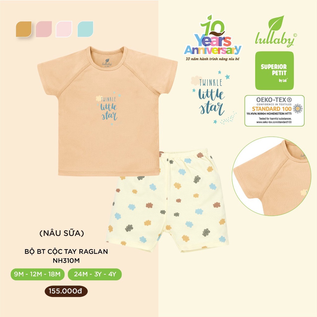 Bộ Lullaby Petit cao cấp thoáng mát thấm hút tốt cộc tay Raglan cho bé trai bé gái NH624P NH621P NH313M NH310M NH321M