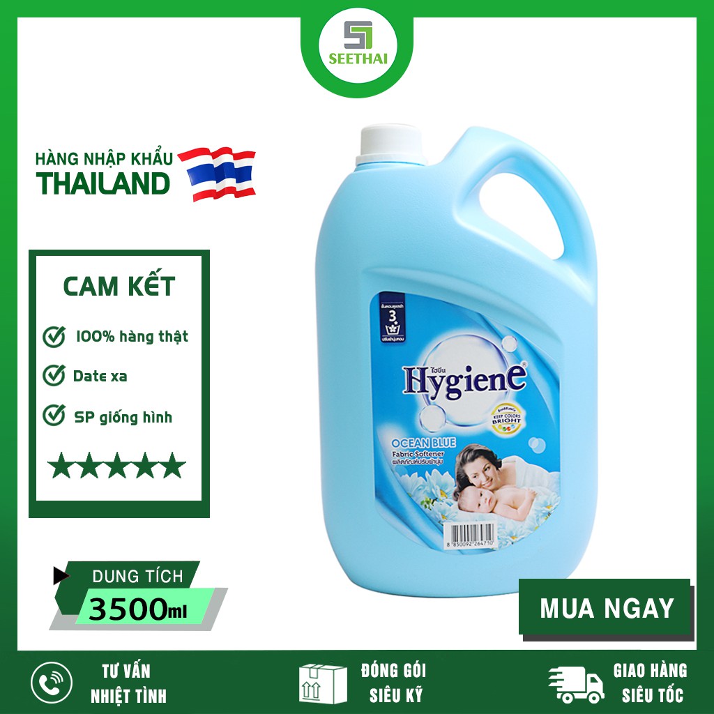 Nước xả mềm vải hương biển HYGIENE Ocean Blue Thái Lan 3500ml - can xanh - Fabric softener