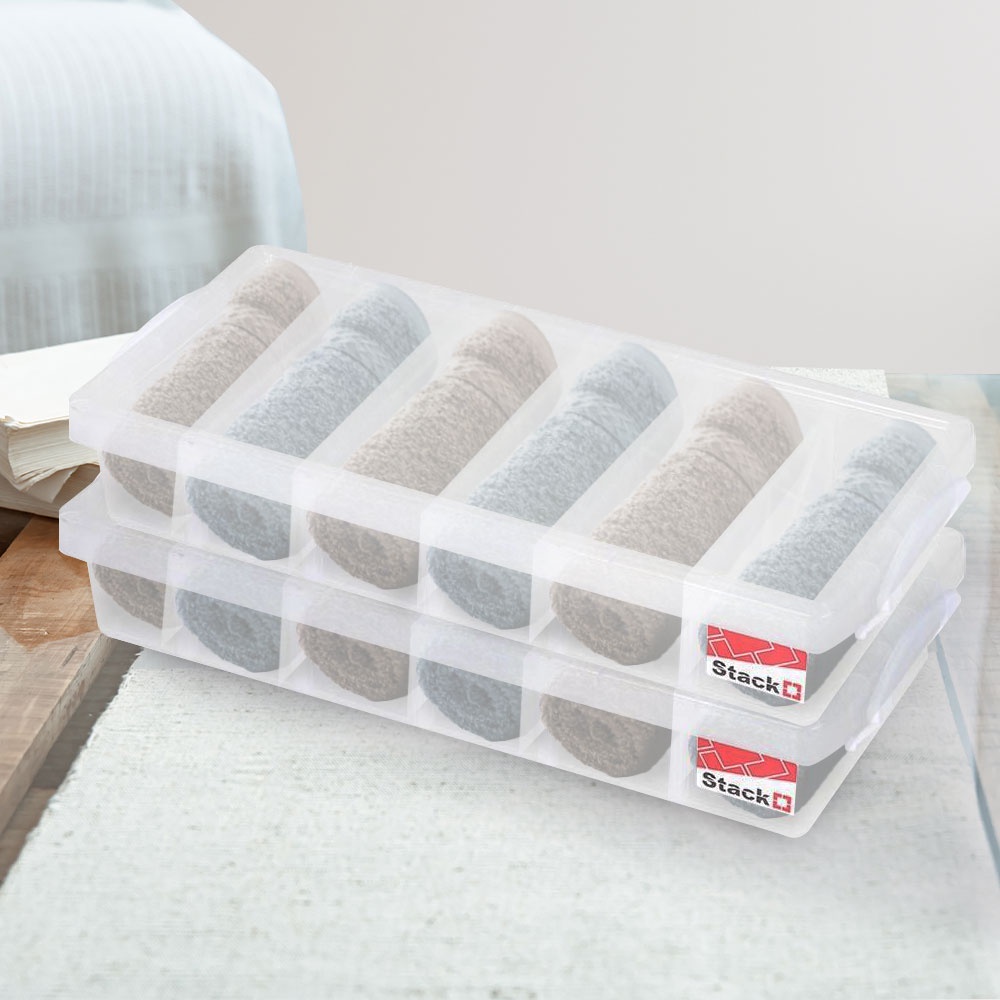 HomeBase STACKO Hộp nhựa nhiều ngăn Thái Lan W55.5XH10xD25.6CM màu trắng trong
