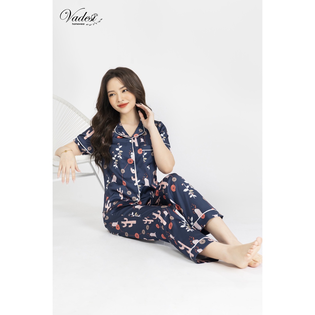 ( NEW ) Đồ Ngủ Nữ Bộ Pijama Quần dài tay ngắn Họa Tiết Đẹp Chất Lụa Cao Cấp Thoáng Mềm, Thấm Hút Co Giãn Nhẹ - Vadesi