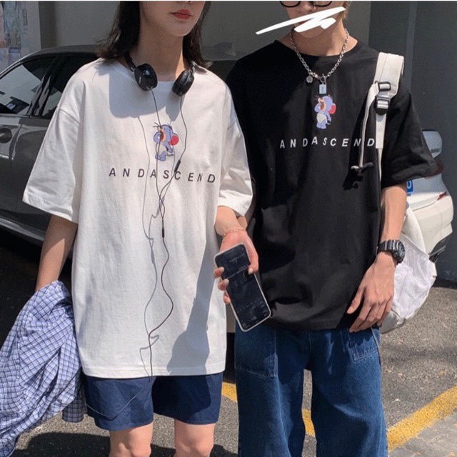 ÁO THUN ANDASCEND PHÔNG NAM NỮ TAY NGẴN GIA ĐÌNH CẶP ĐÔI SIZE TRẺ EM CHO BÉ TRAI GÁI UNISEX ĐEN TRẮNG HỒNG aomivn