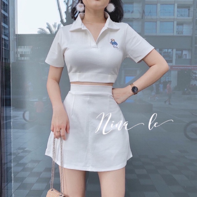 Set bộ áo croptop và chân váy chữ A có kèm quần trong - S8U