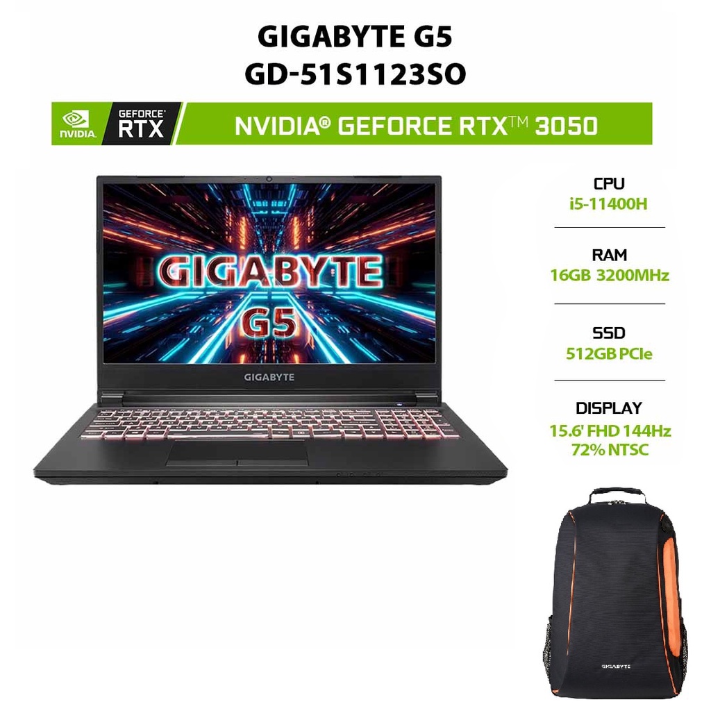 Laptop Gigabyte G5 GD-51S1123SO i5-11400H16G512GRTX3050 4G15.6' 72% NTSC