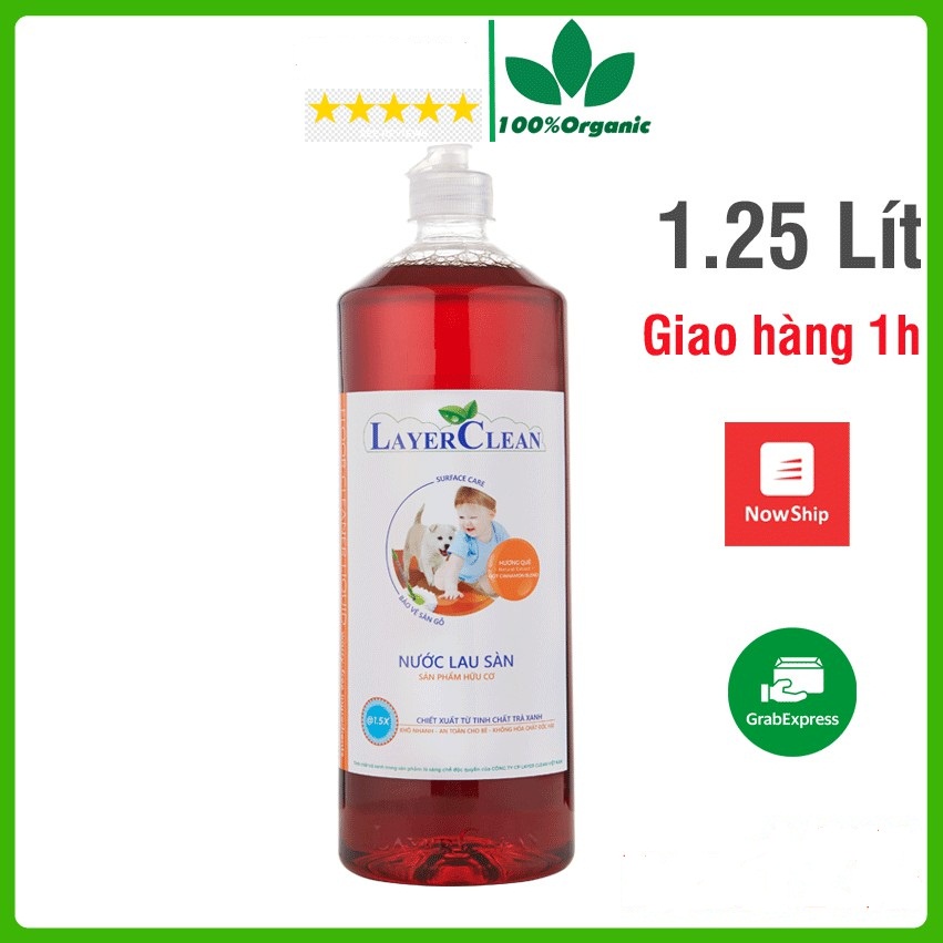 Nước lau sàn Hữu cơ LayerClean 1,25 lít hương quế - Khô nhanh, diệt vi khuẩn, Bảo vệ sàn gỗ