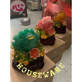 CÓC THỀM THỪ PHONG THỦY TÀI LỘC ĐẾ GỖ XOAY ĐƯỜNG KÍNH 15cm CAO 17cm ( CÓC NGẬM TIỀN )