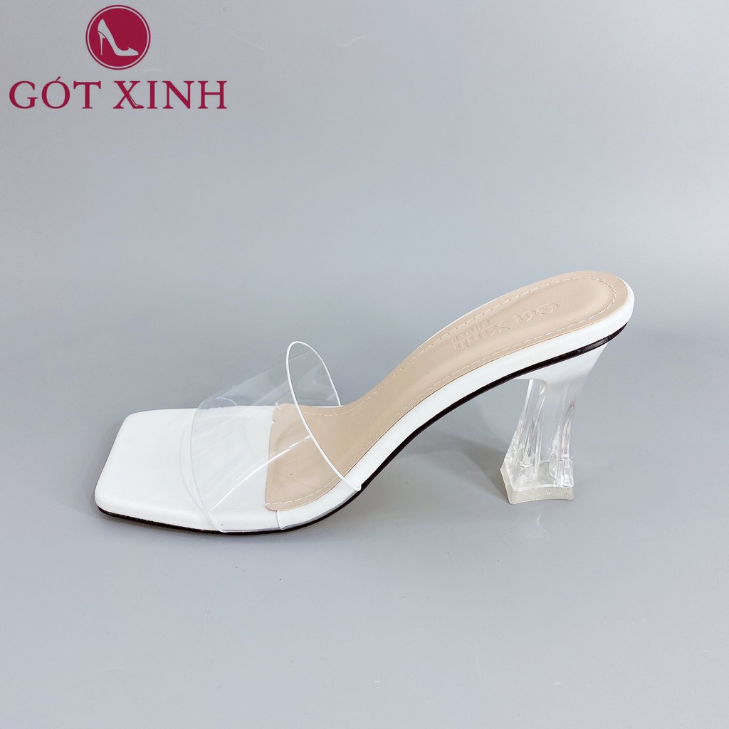 Dép cao gót nữ GÓT XINH D29 mũi vuông quai ngang chất liệu mika trong đế cao 5cm