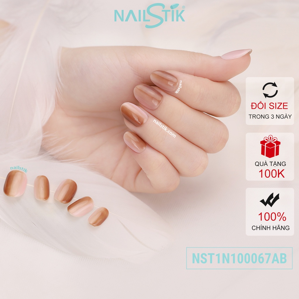 Móng úp thiết kế by NAILSTIK, màu nâu nude, form móng bầu, ngắn/dài, 067