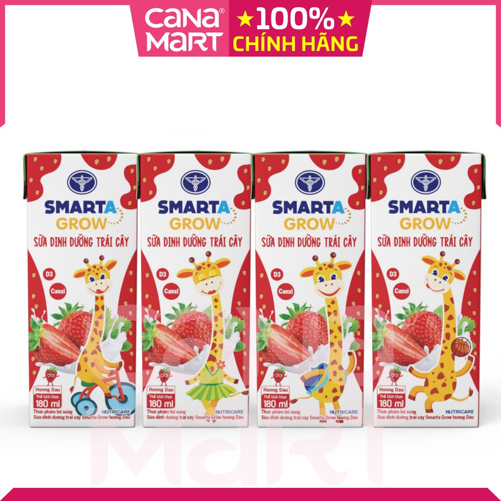 Thùng sữa nước trái cây Nutricare Smarta Grow (vị dâu) dinh dưỡng cho trẻ thấp còi (180ml)