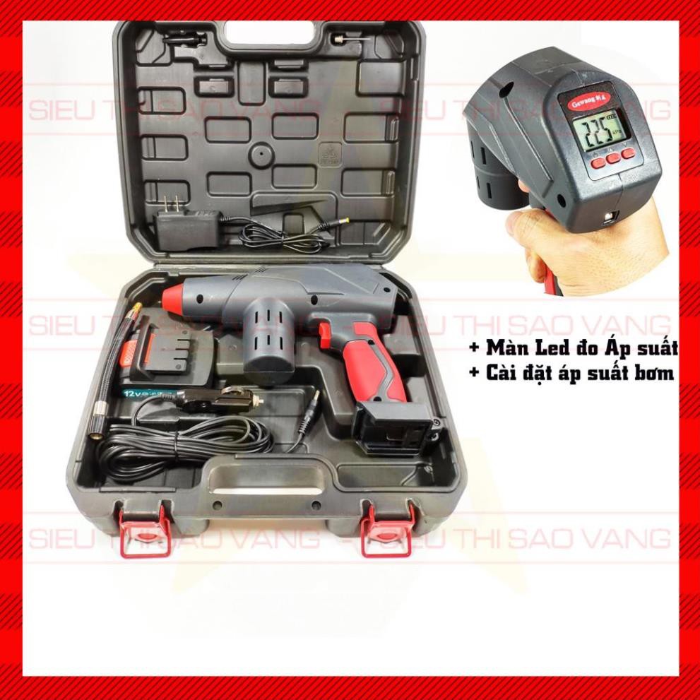 Bơm lốp ô tô GEWANG chạy Pin 12V tự ngắt - BH 12 THÁNG