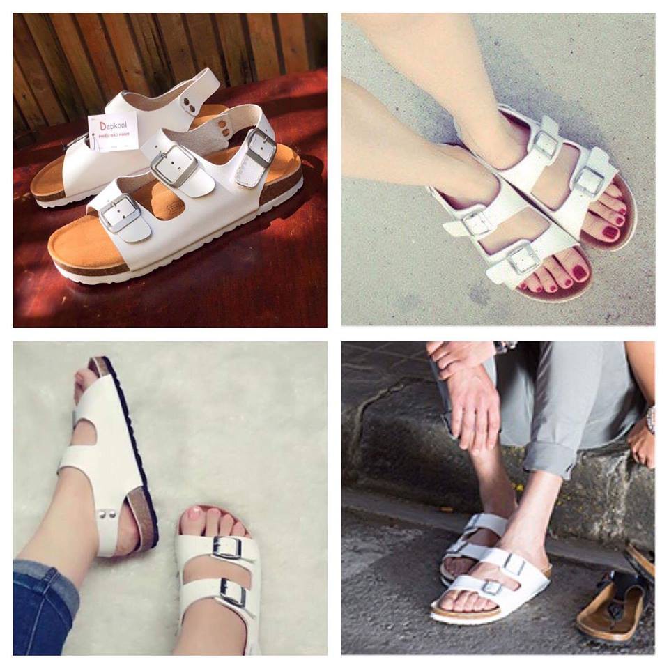 Giày sandal nam nữ 2 khóa trắng đế trấu xuất khẩu - huucuong store