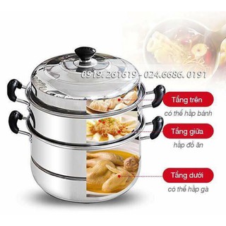 Nồi hấp inox đa năng 2 tầng 3 ngăn cao cấp