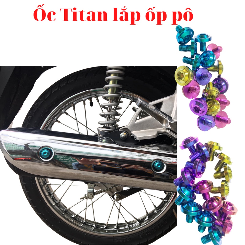 Ốc titan gr5 gắn ốp pô xe wave 50cc 100cc 110cc lục bảo tím hàng sịn chính hãng