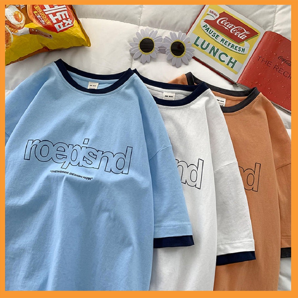 Áo thun nam nữ unisex   ⚡Có Video +Ảnh Thật⚡  Áo cộc, cổ phối màu from rộng đủ màu và size