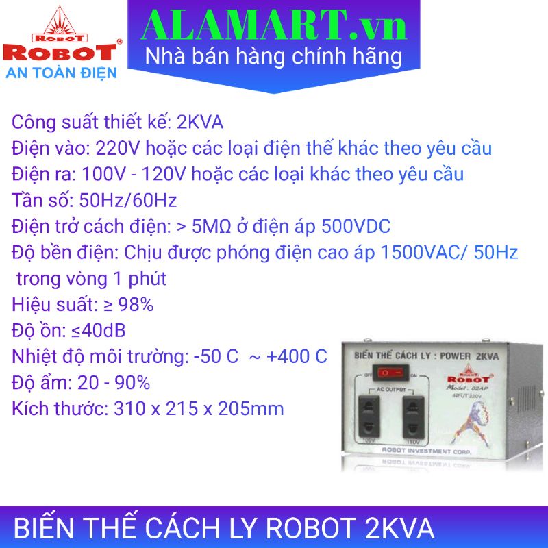 Biến thế cách ly đổi điện 220v - 110v Robot 2KVA