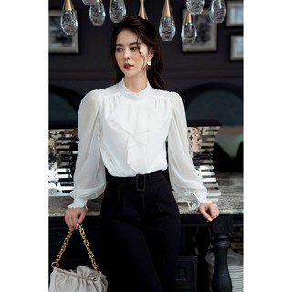 AMELIE Sơ mi cổ trụ viền bèo rủ tay măng sec bèo by Amelie