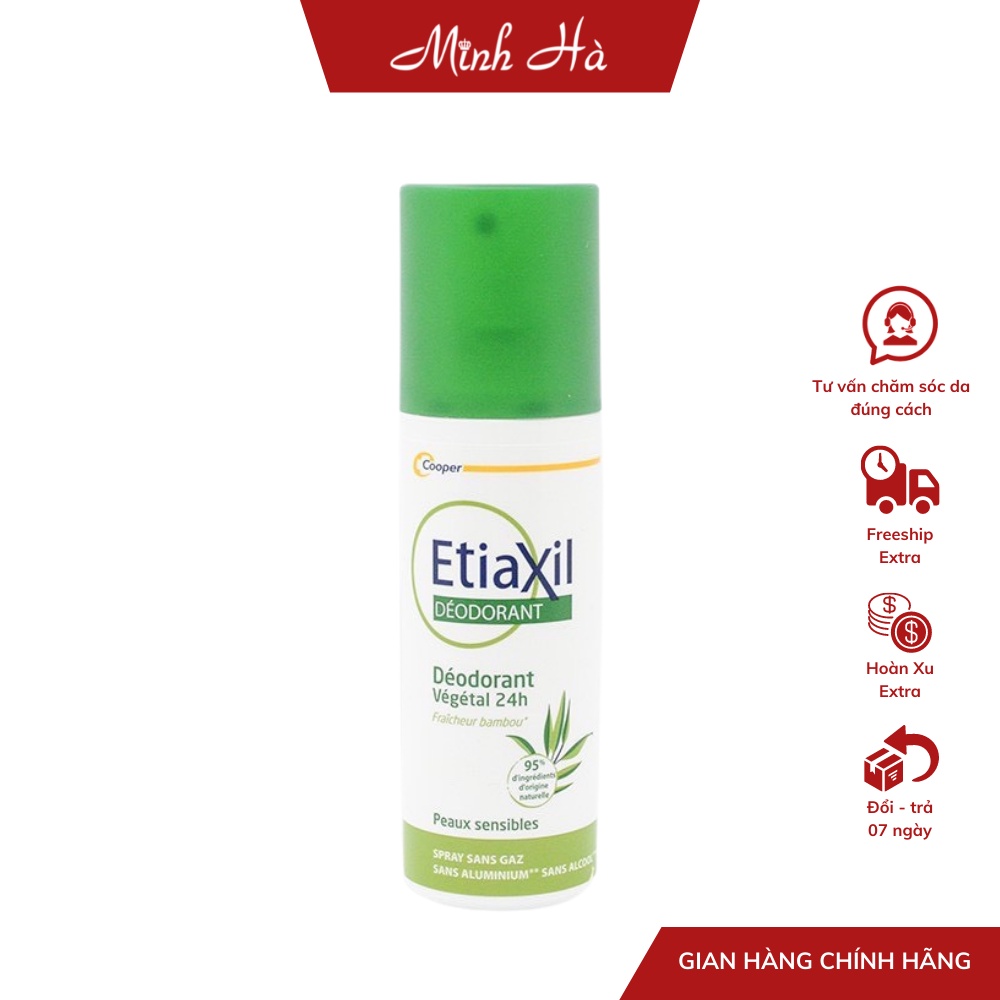 Etiaxil khử mùi Deodorant Vegetal 24h Spray Sans Gaz 100ml chiết xuất nha đam giúp ngăn mồ hôi